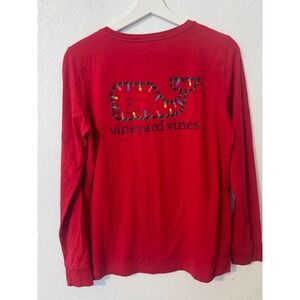Vineyard Vines Holiday Whale Pocket Long Sleeve Tee Shirt Red Size S